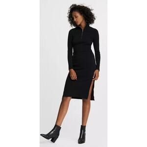 Rag & Bone Black Ribbed Laila Zip Midi Dress